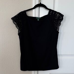 Ralph Lauren Black Crochet Sleeve Top Never Worn